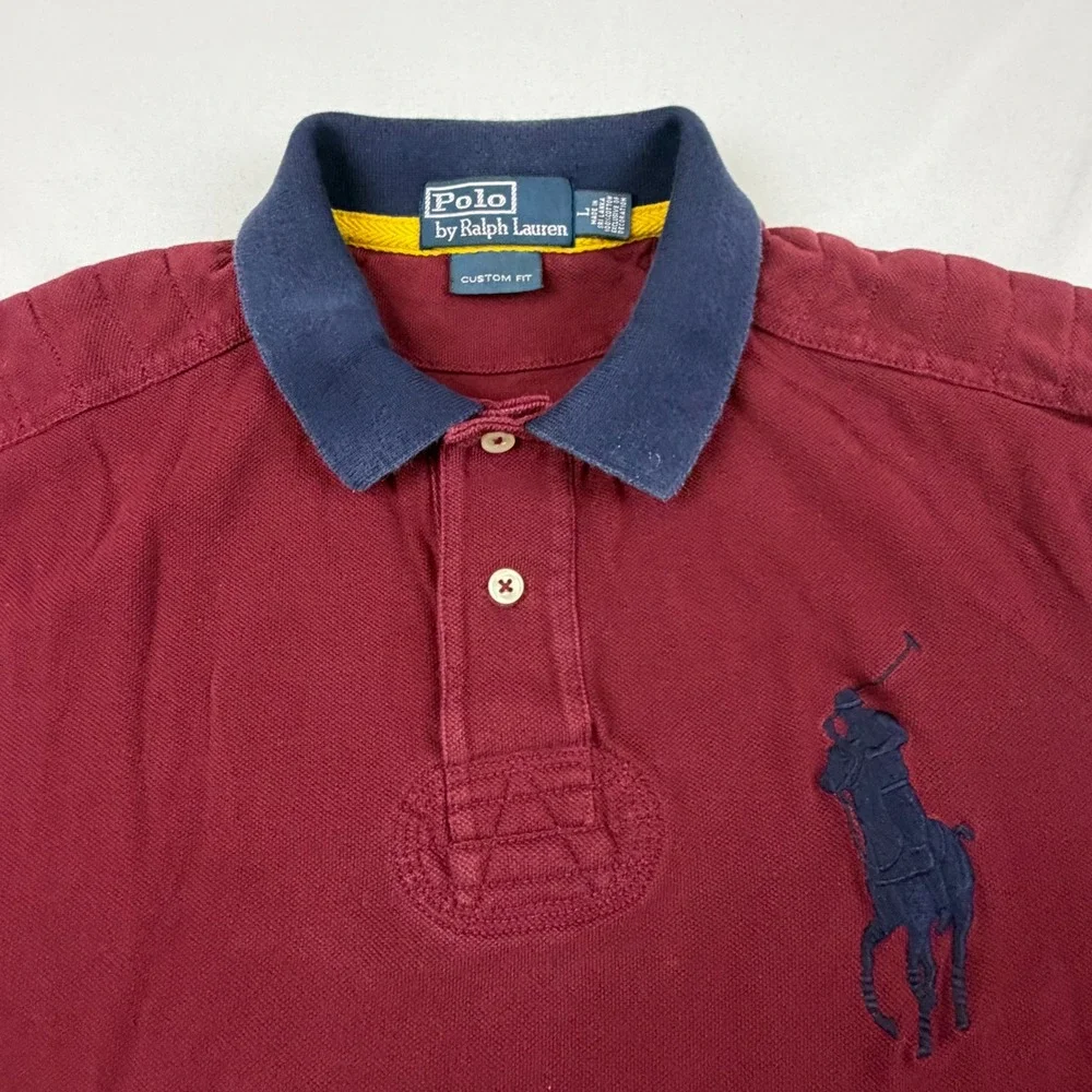 Polo Ralph Lauren Polo Shirt Mens L Burgundy Big Pony Custom Fit Short Sleeve